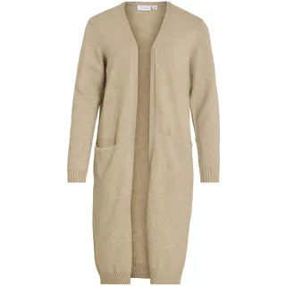 VILA VIRIL LONG KNIT CARDIGAN-NOOS Strickjacke,, per pack Beige (Natural Melange Natural Melange), 36 (Herstellergröße: XS)