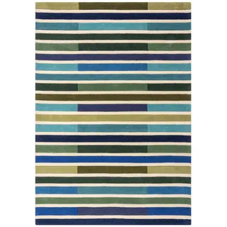 Wollteppich , Grün , Textil , Streifen , rechteckig , 120x170 cm , Reach, AZO-frei, Handmade in India , für Fußbodenheizung geeignet, pflegeleicht , Teppiche und Böden, Teppiche, Schafwollteppiche