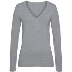 Bild V-Ausschnitt-Pullover in taillierter Form, 32/34 grau Damen grau-meliert Gr.32/34