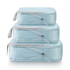 Meowoo Kompression Koffer Organizer Packing Cubes Packwürfel Gepäck Aufbewahrung Taschen Kleidertaschen Verpackungswürfel Packtaschen (Blau 3stk)