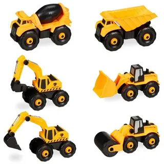 Relaxdays Baustellenfahrzeuge Kinder 6-tlg. Set Gelb,Grau,Schwarz