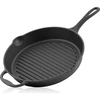 BBQ-Toro Gusseisen Bratpfanne Ø Ø 29 cm | Mit Griff, Stiel und zwei Ausgießer, gerippt - preseasoned - Schwarz