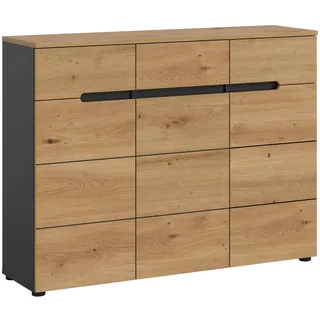 xonox.home - Schuhkommode Canu 120x94x37 cm in Korpus Basalt grau Nb. und Front Artisan Nb. - Schuhschrank Kommode Highboard Stauraumschrank