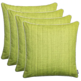 Brandsseller 4er Set Outdoor Kissen 45x45 cm – Wetterfeste Zierkissen mit Paspel in Leinenoptik – Wasserabweisende Gartenkissen & Dekokissen für draußen – Sofakissen für Balkon & Terrasse - Grün