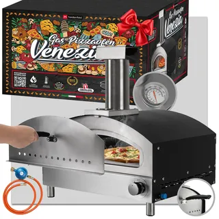 Heidenfeld Gas Pizzaofen Venezia | Bis zu 500°C | Gasofen (Silber) | Inkl. Pizzastein | Backofen | Pizza Ofen | Pizza Maker | Pizzamaker | Brot Backofen | Pizza Grill | Gartenofen Outdoor