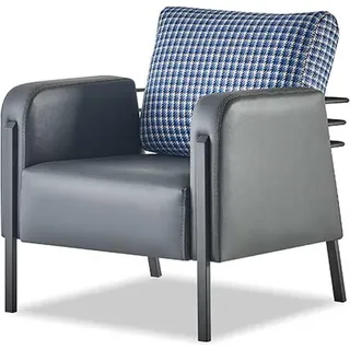 Sessel Grau Blau Polster Kissen Leder Textil Modern Edelstahl 1-Sitzer - Grau
