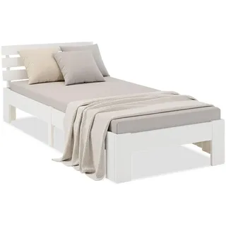 Homestyle4u Holzbett 90x200 Einzelbett mit Lattenrost Weiss, Kiefer Massivholz - Weiß