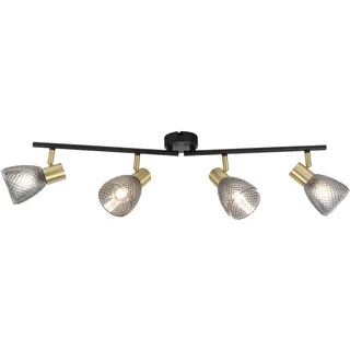 NÄVE Deckenleuchte "Lindita", schwarz, rauchfarben, 4, Ø 8,5cm H: 19cm, 1 Stk., Leuchten, Spot, Relief-Glasschirm smokey, Gestell messing matt, E14 exkl., Deckenleuchte