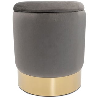 kreatives Wohnen Deko Hocker Samt Pouf Dekopouf Velour Hocker mit Stauraum u. Deckel Ø 31 H 38 cm Light Grey - hellgrau Samthocker