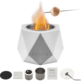 Vevor Feuerstelle, 125 x 117 x 105 mm, Tischkamin, Dekoration für drinnen - draußen, Feuerschale für Reinigungsalkohol, Smores-Maker, Mini-Feuerkorb für Terrasse & Balkon mit Feuerlöscher, Hellgrau