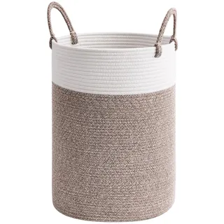 TIMEYARD Wäschekorb geflochten aus Baumwolle, Seil Korb mit Griffen, Groß Aufbewahrungskorb von Spielzeug im Kinderzimmer Decken im Wohnzimmer, D35 x H50 cm