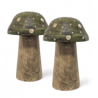 Spetebo Mangoholz Deko Pilz zum Hinstellen 12 cm - 2er Set - Holz Fliegenpilz Figur zur Herbstdeko - Holzpilz Dekopilz Dekoration Tischdeko Aufsteller Holzdeko Dekofigur für Herbst Weihnachten