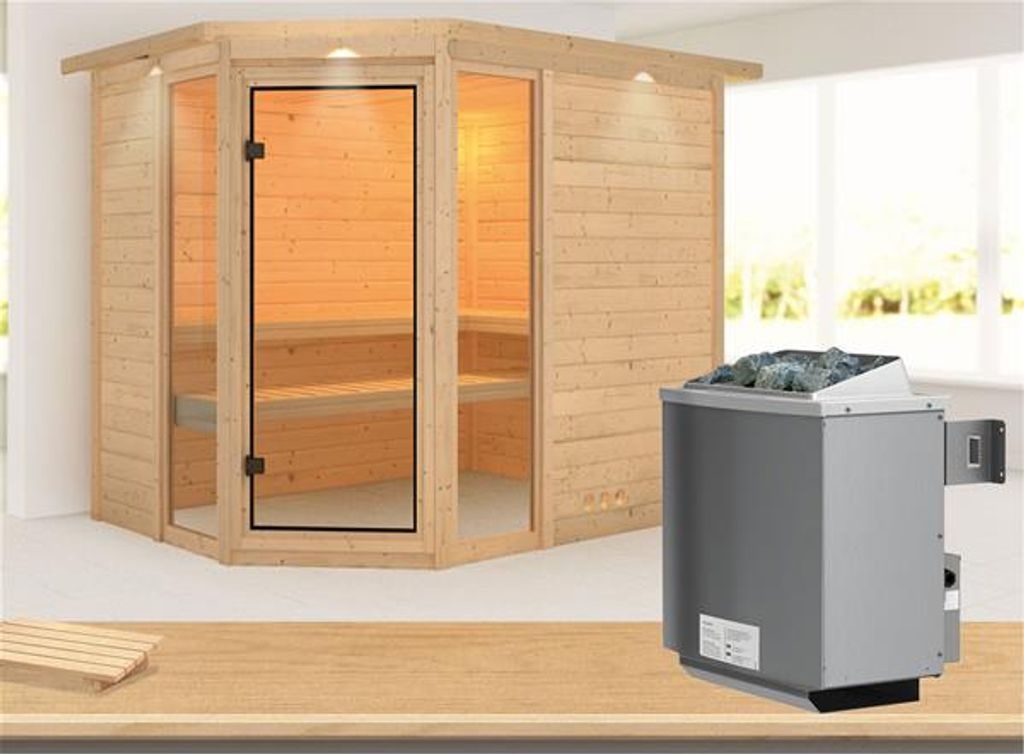 Bild von Sauna Sinai 3 40mm Dachkranz + Ofen 9kW intern classic Tür