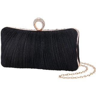 Damen Clutch, Schwarz Elegante Kettentasche Tasche Clutch Bag, Hochzeit Wedding Prom Party Handtasche Crossbody Schultertasche klein Umhängetasche