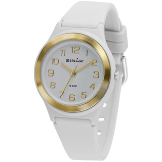 Sinar Mädchen-Armbanduhr Jugend Sportuhr Fitness Analog Quarz 10 Bar wasserdicht Weiss Gold XB-48-0