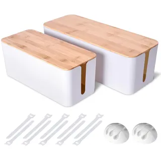 Kabelmanagementbox aus Holz, 2 Stück, groß, Kabel-Organizer und Abdeckung für TV-Drähte, USB-Hub und Steckdosenleiste unter dem Schreibtisch, sicheres ABS-Material und Baby-Pets Proof Lock (weiß)