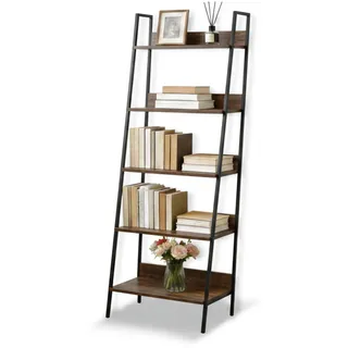 Relaxdays Standregal, modernes Leiterregal mit 5 Ablagen, für Pflanzen, Bücher & Deko, HBT: 170x60x30 cm, braun-schwarz