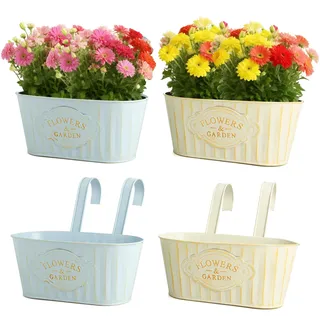 XXXFLOWER Metall Hängende Blumentöpfe Set - Robuste Hängeblumentöpfe aus Metall mit Abnehmbarem Haken & Ablaufloch, Hängetöpfe für Balkon, Garten, Zaun, Wand4/8 Stück