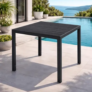 Holzimitat Gartentisch Outdoortisch Esstisch Aluminium schwarz 90x90cm - Schwarz