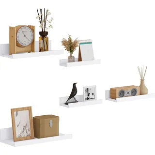 EUGAD Wandregal 5er Set, Schweberegal Weiß, Bilderleiste für Bilderrahmen, Wandboard Verschiedener Größen, Regal für Wohnzimmer Arbeitszimmer Badezimmer Küche
