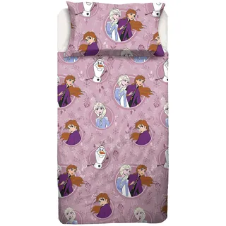 Die Eiskönigin Bettwäsche für Einzelbett, Bettlaken, Spannbettlaken, Kissenbezug, Rosa, Disney, 100% Baumwolle, offizielles Produkt