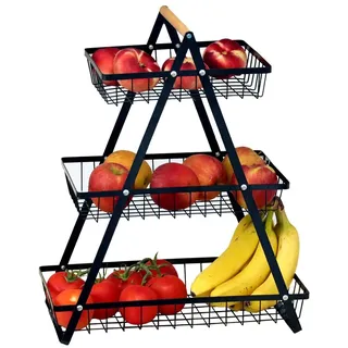 DECCARO Obstkorb Etagere, 3-stöckig, schwarz, groß