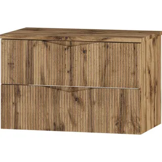 Badezimmer Waschtischunterschrank mit 80 cm Breite in Eiche mit gerillter Front, 2 Schubladen - CALURI-140