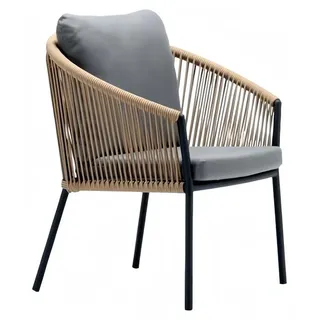 Hochwertig Stilvolle moderne Rattan Grau 1-Sitzer Terrasse Luxus Designermöbel - Grau