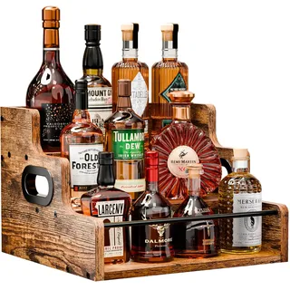 KLM Regal für Likörflaschen, Kaffeesirup, 3 Stufen, Weinregal, Minibar, Retro-Barregal für Whiskey, Spirituosen