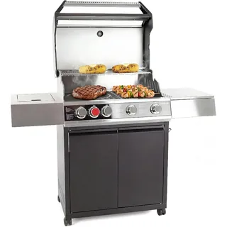 Amig - Gasgrill XXL Fireplus GRILL-2 5F - 139 x 55 x 115 cm - Kochfläche 70 x 41,5 cm - Mit Thermometer, Seitentisch und Rädern - Stahlgrill - Schwarz