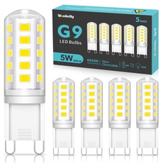 Wonkelly G9 LED Lampen Kaltweiss, 5W, 500LM, 6000K, Ersatz für 50W Halogenlampe, G9 LED Leuchtmittel, Nicht dimmbar, Kein Flimmern, 360° Abstrahlwinkel, AC 220-240V, Energiesparende Glühbirne-5 Stück