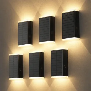 GBEAST Solar Wandleuchte Aussen, Up and Down Leuchten Solarleuchte | 3000K/4000K/6000K&RGB 4 Modi, IP67 Dekoration für Häuser, Garagen, Veranden, Hauseingänge (6, Schwarz)