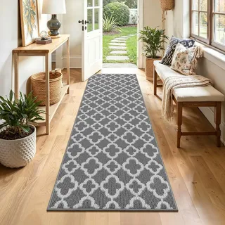 SHACOS Läufer Flur rutschfest 50x150 cm, Teppichläufer waschbar, Grau | Küchenteppich mit Gummirücken, schmutzabweisender Teppich Läufer, Modern Flurteppich für Küche, Eingang, Schlafzimmer