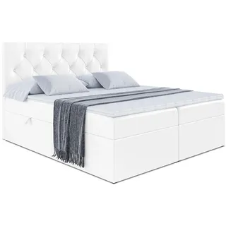 Altdecor Boxbett mit Matratze H3 und Lattenrost - Mirage - 140x200 Weiß Hochglanz , Holzwerkstoff , Höhe ca. 20 cm , 140x200 cm , Schlafzimmer, Betten, Boxspringbetten