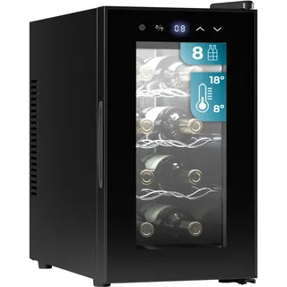 Cecotec Weinregal 8 Flaschen Bolero Grandsommelier 830 Thermoelektrische Kühlung, Temperatur einstellbar zwischen 8-18 °C, Touch-Steuerung und Display, LED innen, nicht schädliches Gas