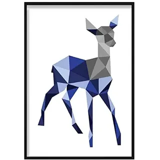 Artze Wall Art Geometric Poly Young Hirsch Poster, 30 cm Breite x 40 cm Höhe, Marineblau/Grau