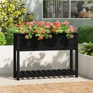 Möbel Pflanzkübel mit Ablage Schwarz 111,5x34,5x81 cm Kiefernholz - Beete 823770 - Schwarz