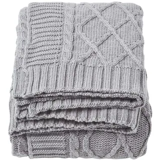 Homescapes Strickdecke 130/170 cm, Baumwolle mit Rautenmuster , Grau , Textil , Rechteckig , 130x170 cm , Oeko-Tex® , Heimtextilien, Wohntextilien, Decken