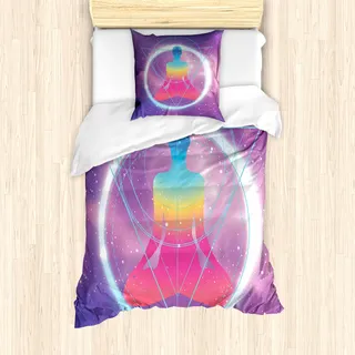 ABAKUHAUS Indie Mantele, Menschliche Meditation Galaxy, Milbensicher Allergiker geeignet mit Kissenbezügen, 135 cm x 200 cm - 80 x 80 cm, Lavendel-Rosa-Blau