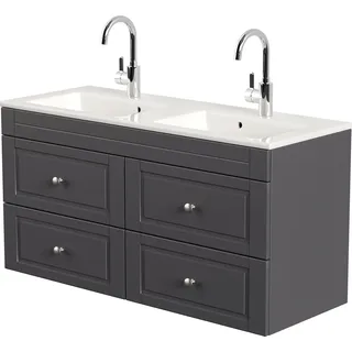 Doppelwaschtisch anthrazit 120 cm Landhaus Design COLOMA-02 inkl. Waschbecken, B/H/T: ca. 120/60/46 cm - Grau