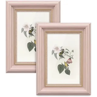 2er Set Bilderrahmen Vintage, 15.2x20.2cm Holz Retro Fotorahmen Shabby Deko | Holzbilderrahmen, Antike für Tisch Wand Family Freund Hochzeit Weihnachten Thanksgiving Geburtstage Kirschblütenrosa