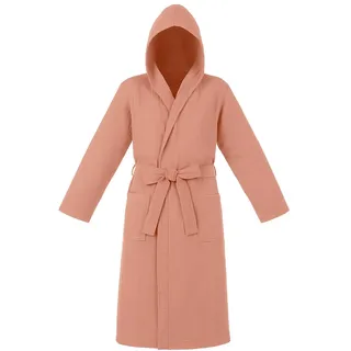 KASANOVA Bademantel mit Kapuze aus Baumwolle – Spa-Linie, Weich und Saugfähig, Farbe Koralle, Waschbar bei 60°C (L/XL)