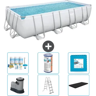 Bestway Rechteckiges Power Steel-Schwimmbecken – 549 x 274 x 122 – Grau – inklusive Pumpe – Leiter – Abdeckung Wartungspaket - Filter - Bodenfliesen