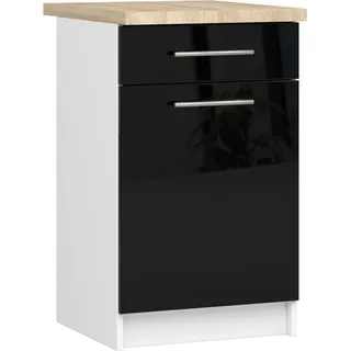 Akord Küchenschrank Oliwia Mit Arbeitsplatte Weiß/Schwarz Hochglanz 50X46X85 Cm - Weiß, Schwarz