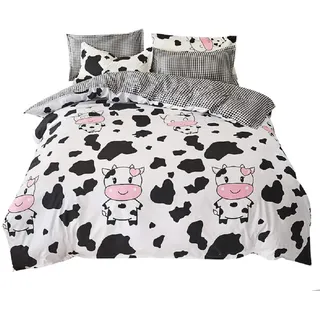 Kinder Mädchen Karikatur Bettbezug 135x200 Kuh Drucken Karikatur Bettwäsche Set Streifen Dekor Modern Sanft Reversible Tröster Cover Set Für Teen Boys 2 Stück Cartoon Tier Bettwäsche