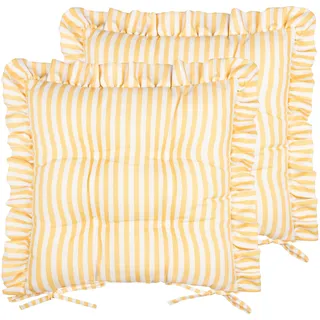 Wylder Millie Ruffle Sitzkissen – 2 Pack – Gestreifte Sitzkissen Für Terrassenstühle Außenbereich Mit Bändern (Gelb – 40x40cm)