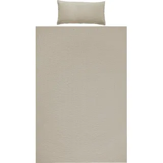 REDBEST Bettwäsche, Bettgarnitur Seersucker Uni Detroit Taupe Größe 40x80 cm / 135x200 cm - weich, schnell trocknend, bügelfrei, mit Reißverschluss