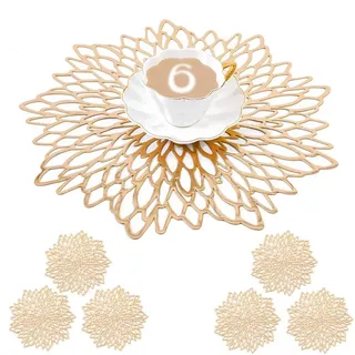 MANGATA Gold platzsets und untersetzer Rund, Gold Tischsets Rund für Weihnachten, Bankett, Geburtstag, Hochzeit, (6-er Set), Abwischbar, 38 cm