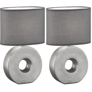 Fischer & Honsel | Tischleuchte, Eye | silberfarben matt| Stoffschirm| anthrazit chintz innen weiß| L: 23,00 cm, B: 13,00 cm, H: 38,00 cm,| mit Schnurschalter| 1x E14 max. 40 Watt | 50477