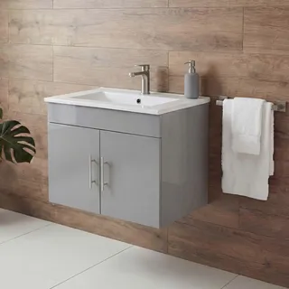 Waschbecken + Unterschrank HWC-D16, Waschbecken Waschtisch, -, hochglanz 60cm grau - Grau